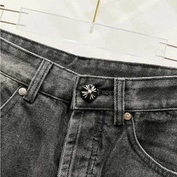 Chrome Hearts Dark Gray Jeans with Black Crosses